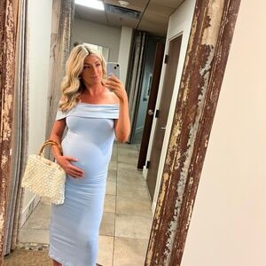Baby blue bumpsuit maternity dress